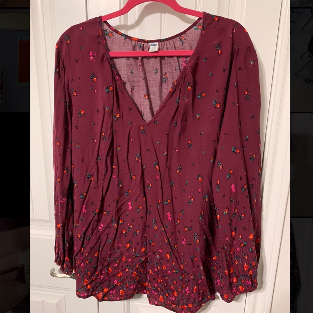 Old Navy - Maroon V Neck Floral Blouse